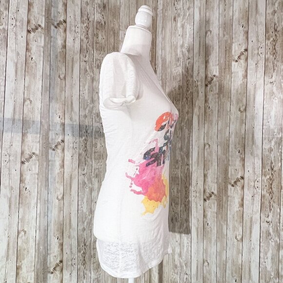 Nollie Short Sleeve Graphic Burnout Tee | White | Scoop Neck | Extra Small | Y2K - Picture 3 of 12